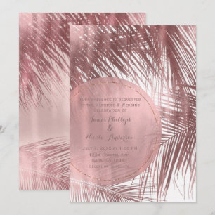 Rose Gold Blush Pink Palm Trees Tropical Wedding Invitation