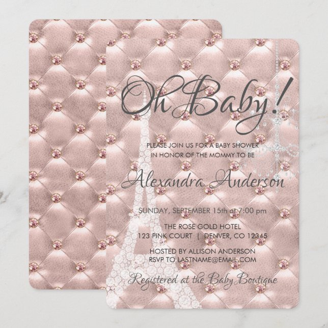 Rose Gold Blush Pink Paris Oh Baby Shower Invitation (Front/Back)