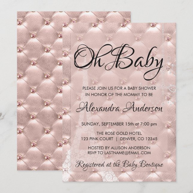 Rose Gold Blush Pink Paris Oh Baby Shower Invitation (Front/Back)