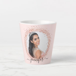 Rose gold blush pink photo name script latte mug