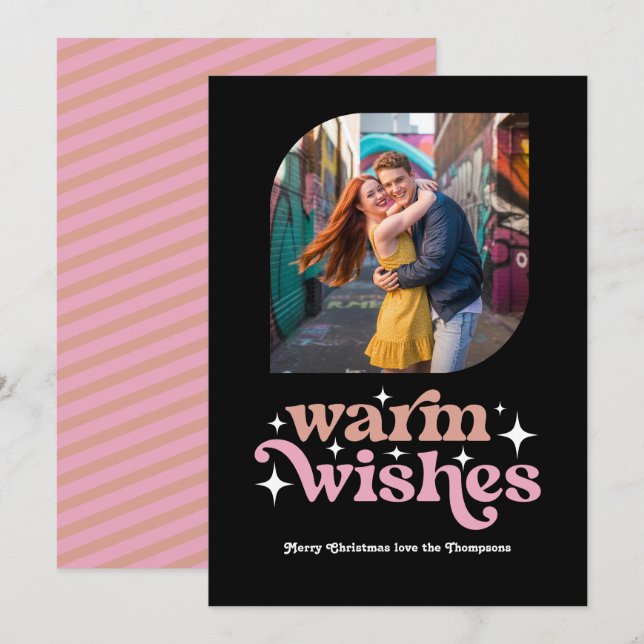 Rose Gold & Blush Pink Retro Christmas Photo Holiday Card (Front/Back)