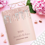 Rose gold blush pink silver 2025 planner<br><div class="desc">Rose gold background, withose gold, pink and faux silver drips, paint dripping look. Template for a year.. Personalize and add a name and a title. The name is written in dark rose gold with a modern hand lettered style script. Perfect for business, school, diary, work or organizing your personal/family life....</div>