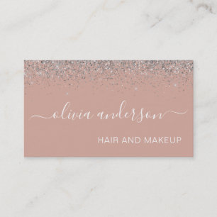 Rose Gold Blush Pink Silver Glitter Hair Makeup Business Card