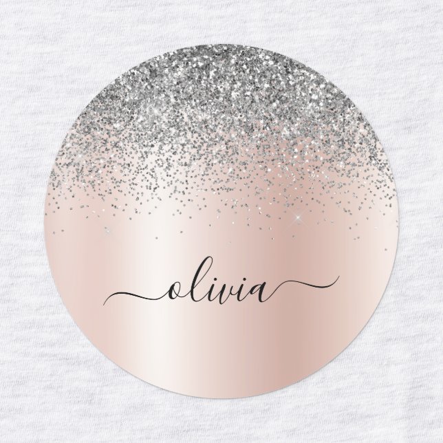 Rose Gold - Blush Pink Silver Glitter Monogram (Design 1)