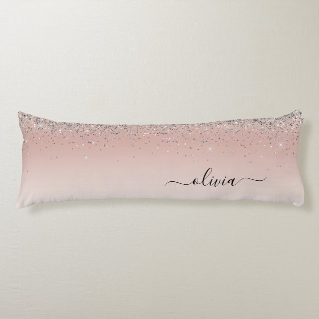 Rose Gold - Blush Pink Silver Glitter Monogram Body Cushion (Front)
