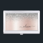 Rose Gold - Blush Pink Silver Glitter Monogram Business Card Holder<br><div class="desc">Rose Gold - Blush Pink and Silver Faux Foil Metallic Sparkle Glitter Brushed Metal Monogram Name Business Card Holder. This makes the perfect sweet 16 birthday,  wedding,  bridal shower,  anniversary,  baby shower or bachelorette party gift for someone that loves glam luxury and chic styles.</div>
