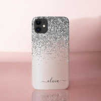 Rose Gold - Blush Pink Silver Glitter Monogram