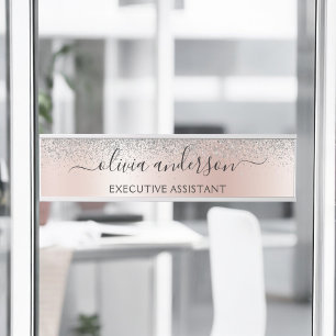 Rose Gold - Blush Pink Silver Glitter Monogram Door Sign