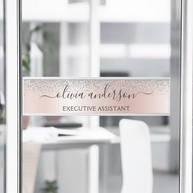 Rose Gold - Blush Pink Silver Glitter Monogram Door Sign (Creator Uploaded)