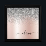 Rose Gold - Blush Pink Silver Glitter Monogram Gift Box<br><div class="desc">Rose Gold - Blush Pink and Silver Faux Foil Metallic Sparkle Glitter Brushed Metal Monogram Name Jewellery Keepsake Box. This makes the perfect graduation,  birthday,  wedding,  bridal shower,  anniversary,  baby shower or bachelorette party gift for someone that loves glam luxury and chic styles.</div>