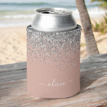 Rose Gold Blush Pink Silver Glitter Monogram Girly Can Cooler<br><div class="desc">Rose Gold - Blush Pink and Silver Glitter and Sparkle Elegant Birthday or Bachelorette Party Can Coolers. These Wedding,  Bridal Shower or Birthday Party Can Coolers can be customised to include your first name. Please contact the designer for customised matching items.</div>