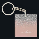 Rose Gold Blush Pink Silver Glitter Monogram Girly Key Ring<br><div class="desc">Rose Gold Blush Pink and Silver Faux Foil Sparkle Glitter Script Monogram Name Keychain. This makes the perfect sweet 16 birthday,  wedding,  bridal shower,  anniversary,  baby shower or bachelorette party gift for someone that loves glam luxury and chic styles.</div>