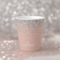 Rose Gold Blush Pink Silver Glitter Monogram Girly