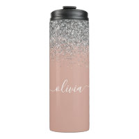 Rose Gold Blush Pink Silver Glitter Monogram Girly