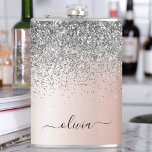 Rose Gold - Blush Pink Silver Glitter Monogram Hip Flask<br><div class="desc">Rose Gold - Blush Pink and Silver Faux Foil Metallic Sparkle Glitter Brushed Metal Monogram Name and Initial Party Flask. This makes the perfect sweet 16 birthday,  wedding,  bridal shower,  anniversary,  baby shower or bachelorette party gift for someone that loves glam luxury and chic styles.</div>