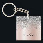 Rose Gold - Blush Pink Silver Glitter Monogram Key Ring<br><div class="desc">Rose Gold - Blush Pink and Silver Faux Foil Metallic Sparkle Glitter Brushed Metal Monogram Name Keychain. This makes the perfect sweet 16 birthday,  wedding,  bridal shower,  anniversary,  baby shower or bachelorette party gift for someone that loves glam luxury and chic styles.</div>