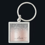 Rose Gold - Blush Pink Silver Glitter Monogram Key Ring<br><div class="desc">Rose Gold - Blush Pink and Silver Faux Foil Metallic Sparkle Glitter Brushed Metal Monogram Name Keychains (Key Chain). This makes the perfect sweet 16 birthday,  wedding,  bridal shower,  anniversary,  baby shower or bachelorette party gift for someone that loves glam luxury and chic styles.</div>