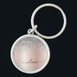Rose Gold - Blush Pink Silver Glitter Monogram Key Ring<br><div class="desc">Rose Gold - Blush Pink and Silver Faux Foil Metallic Sparkle Glitter Brushed Metal Monogram Name Keychains (Key Chain). This makes the perfect sweet 16 birthday,  wedding,  bridal shower,  anniversary,  baby shower or bachelorette party gift for someone that loves glam luxury and chic styles.</div>