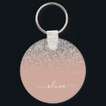 Rose Gold Blush Pink Silver Glitter Monogram Key Ring<br><div class="desc">Rose Gold - Blush Pink and Silver Sparkle Glitter Script Monogram Name Keychains (Key Chain). This makes the perfect sweet 16 birthday,  wedding,  bridal shower,  anniversary,  baby shower or bachelorette party gift for someone that loves glam luxury and chic styles.</div>