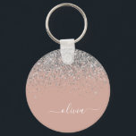 Rose Gold Blush Pink Silver Glitter Monogram Key Ring<br><div class="desc">Rose Gold - Blush Pink and Silver Sparkle Glitter Script Monogram Name Keychains (Key Chain). This makes the perfect sweet 16 birthday,  wedding,  bridal shower,  anniversary,  baby shower or bachelorette party gift for someone that loves glam luxury and chic styles.</div>