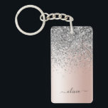 Rose Gold - Blush Pink Silver Glitter Monogram Key Ring<br><div class="desc">Rose Gold - Blush Pink and Silver Faux Foil Metallic Sparkle Glitter Brushed Metal Monogram Name Keychain. This makes the perfect sweet 16 birthday,  wedding,  bridal shower,  anniversary,  baby shower or bachelorette party gift for someone that loves glam luxury and chic styles.</div>