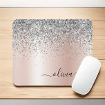 Rose Gold - Blush Pink Silver Glitter Monogram Mouse Mat<br><div class="desc">Rose Gold - Blush Pink and Silver Faux Foil Metallic Sparkle Glitter Brushed Metal Monogram Name and Initial Mousepad (mouse pad). This makes the perfect sweet 16 birthday,  wedding,  bridal shower,  anniversary,  baby shower or bachelorette party gift for someone that loves glam luxury and chic styles.</div>