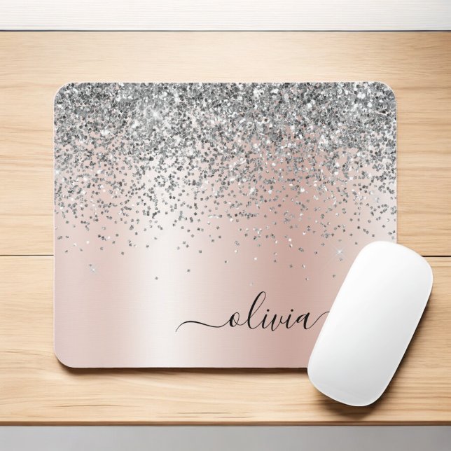 Rose Gold - Blush Pink Silver Glitter Monogram Mouse Mat (Creator Uploaded)
