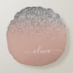 Rose Gold Blush Pink Silver Glitter Monogram Round Cushion<br><div class="desc">Rose Gold - Blush Pink and Silver Sparkle Glitter Script Monogram Name Pouf Pillow. The pillow makes the perfect sweet 16 birthday,  wedding,  bridal shower,  baby shower or bachelorette party gift for someone decorating her room in rose gold.</div>