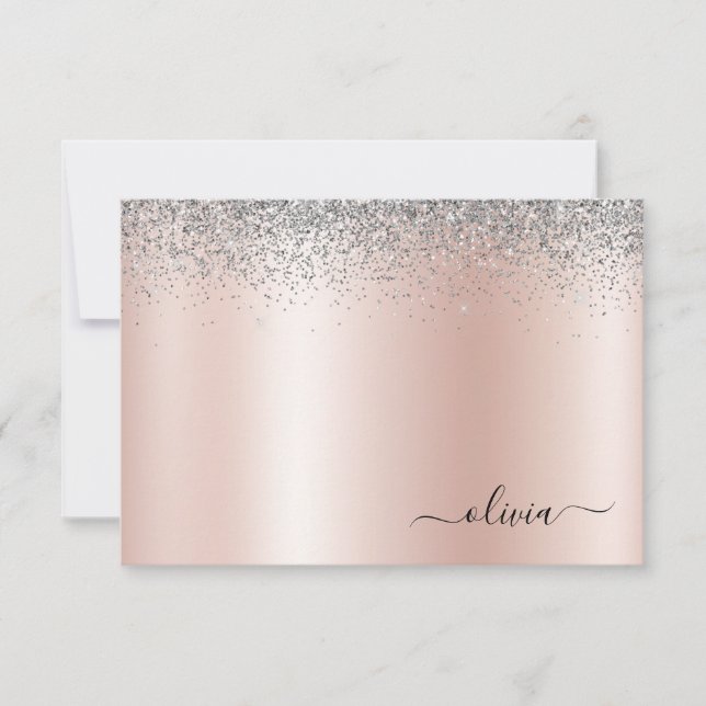 Rose Gold - Blush Pink Silver Glitter Monogram Thank You Card (Front)
