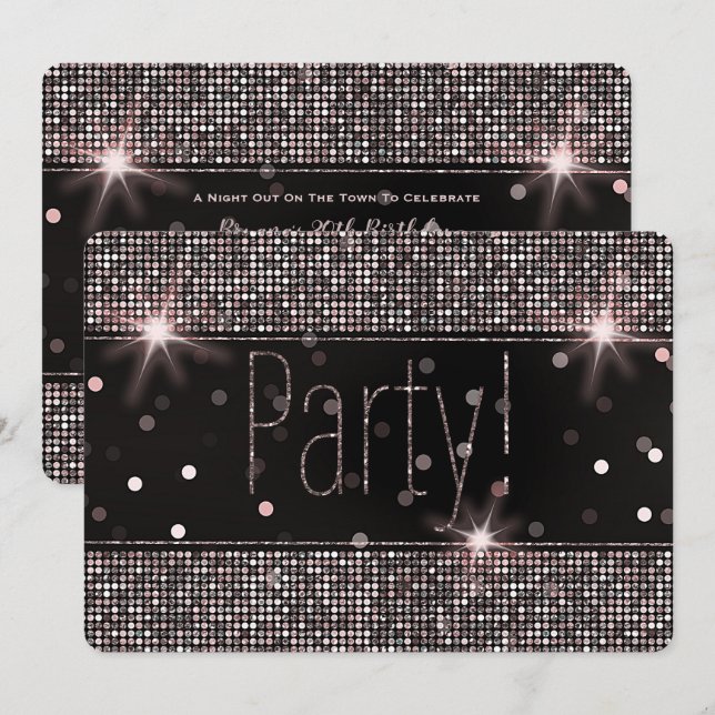 Rose Gold Blush Pink Silver Glitter Sparkle Party Invitation (Front/Back)