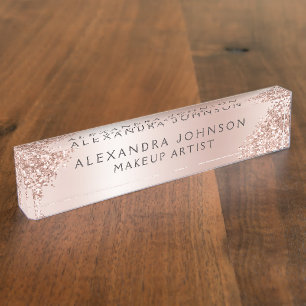 Rose Gold Blush Pink Sparkle Glitter Girly Nameplate
