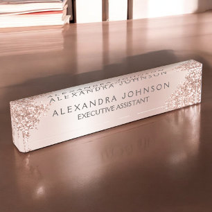Rose Gold Blush Pink Sparkle Glitter Girly Nameplate