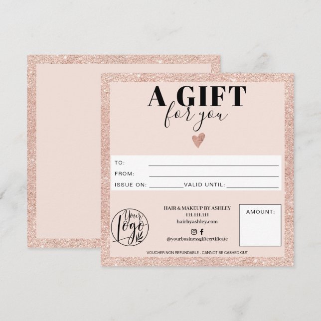 Rose gold blush pink square gift certificate logo (Front/Back)