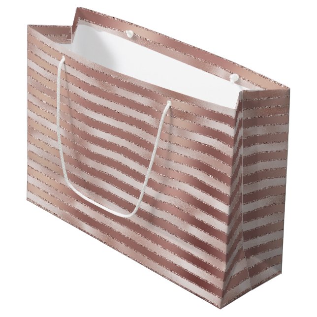 Rose Gold Blush Pink Stripes Glitz Bridal Shower Large Gift Bag (Front Angled)