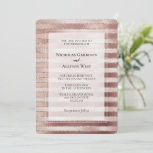 Rose Gold Blush Pink Stripes Glitz Wedding Invitation