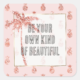 Rose Gold Blush Pink Tropical Glitter Pineapples Square Sticker