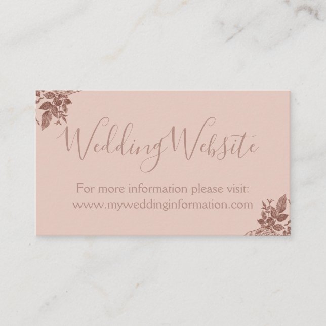 Rose Gold - Blush Pink Wedding Website Card Insert (Front)