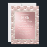 Rose Gold Blush Pink White 80th Birthday Party Invitation<br><div class="desc">Celebrate a remarkable milestone with this elegant 80th birthday party invitation, designed for women who appreciate timeless style. Featuring a sophisticated blend of metallic rose gold, blush pink, and crisp white pearls, this chic design exudes grace and charm. Delicate details and modern accents create a luxurious yet inviting feel, perfect...</div>