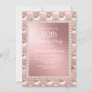 Rose Gold Blush Pink White 80th Birthday Party Invitation