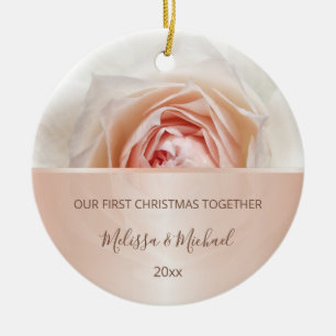 Rose Gold Blush Rose   First Christmas Custom Ceramic Tree Decoration