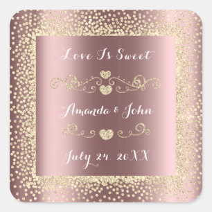 Rose Gold Blush Save the Date Love Is Sweet Heart Square Sticker