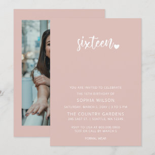 Rose Gold Blush Script Sweet 16 Birthday Photo Invitation