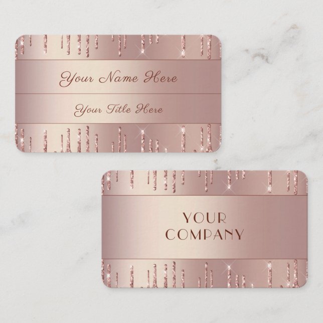 Rose Gold Blush Shiny Glitter Drips Business Card (Front/Back)
