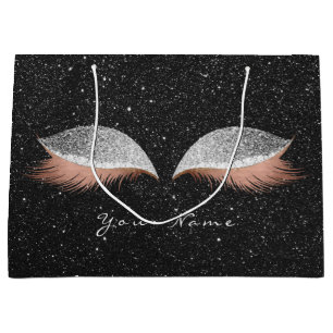 Rose Gold Blush Silver Glitter Lashes Black Makeup Large Gift Bag