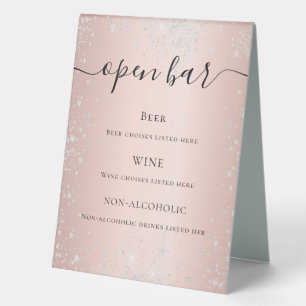 Rose gold blush silver glitter script bar menu