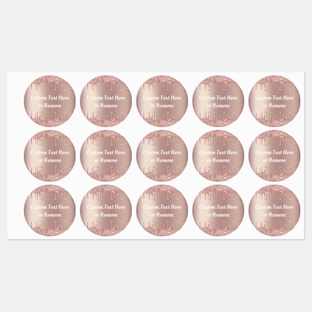 Rose Gold Blush Sparkle Drips Custom Text Labels (Sheet)