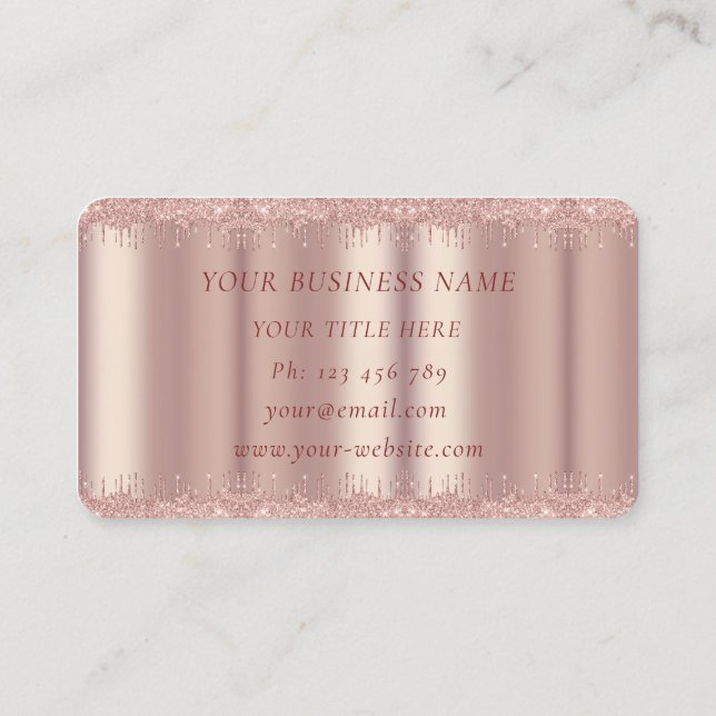 Rose Gold Blush Sparkle Drips - Luxury Elegant Business Card (Back)