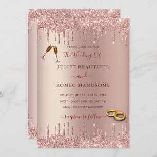 Rose Gold Blush Sparkle Drips Wedding Invitation