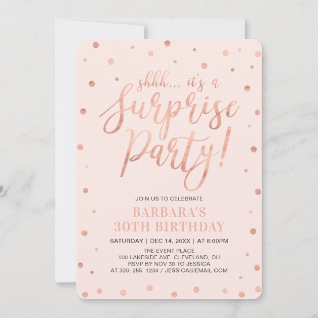 Rose Gold & Blush | Surprise Womens Birthday Party Invitation (Front)