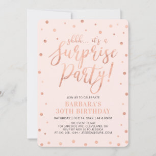 Rose Gold & Blush   Surprise Womens Birthday Party Invitation